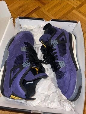 Jordan Men’s Purple and Black Suede Sneakers with Yellow Accents